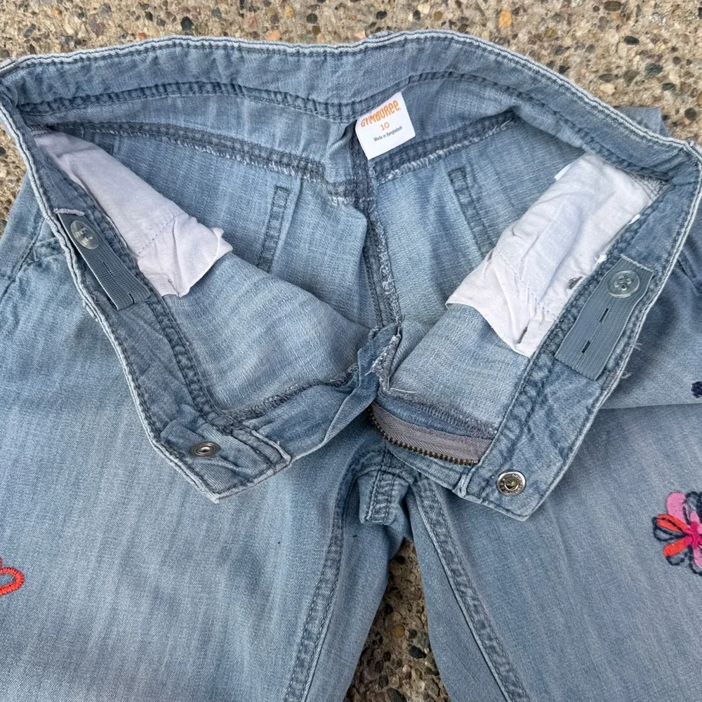 Gymboree Appliqué Embroidered Jeans Girls Size 10 Hearts Ladybug Light Wash NWOT